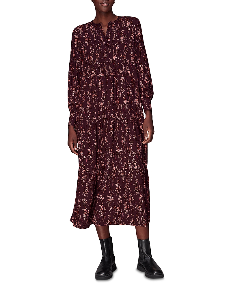 Whistles Wisteria Dot-print Trapeze-shape Woven Midi Dress In Pink/multi