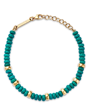 Zoë Chicco 14k Yellow Gold Gemstone Beads Turquoise Rondelle Link Bracelet In Blue/gold