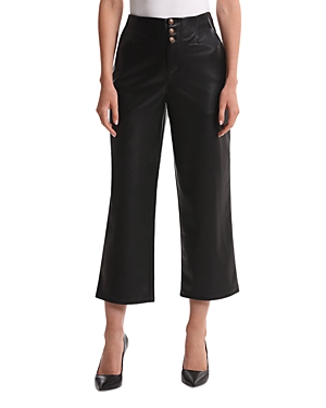 Bagatelle Faux Leather High Rise Wide Leg Cropped Pants In Black