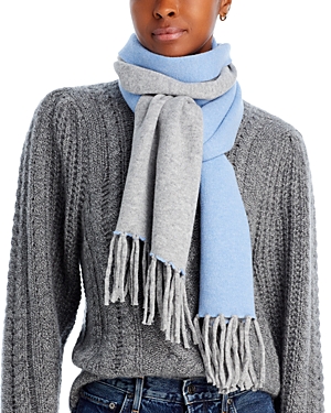C By Bloomingdale's Cashmere Reversable Cashmere Scarf, 100% Exclusive In Blue/gray