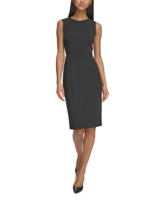 KARL LAGERFELD PARIS Scuba Crepe & Faux Leather Trim Sheath Dress ...