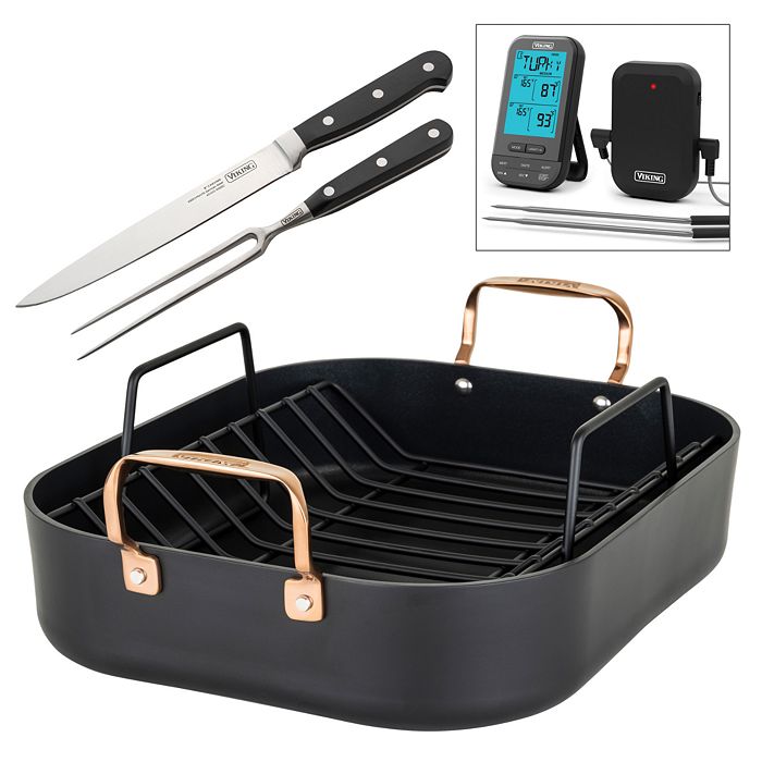 Viking - Roaster Set with Rack, 2-Piece Carving Set & Wireless Thermometer