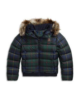 Polo bear plaid down jacket hotsell