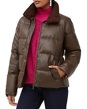 French Connection Faux Leather Puffer Jacket In Dark Chocolate