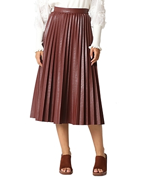 Shop Gracia Faux Leather Pleated Midi Skirt In Brown