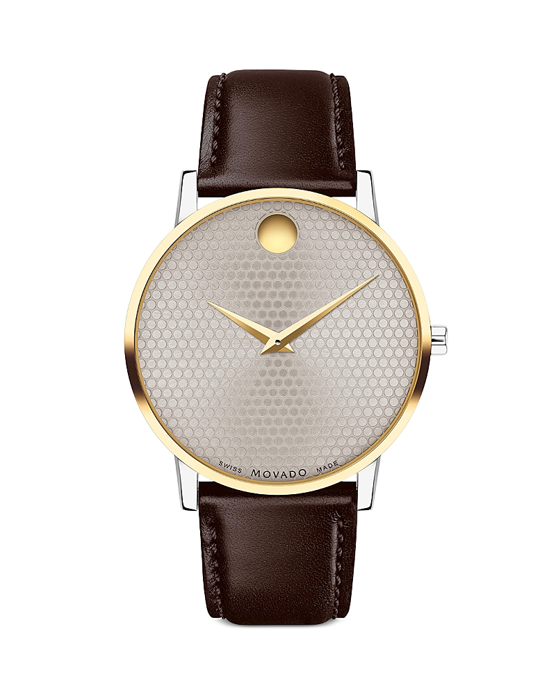 Movado Men's Museum Classic Yellow Pvd & Leather Strap Watch/40mm In Silver/brown