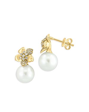 Bloomingdale's Cultured Freshwater Pearl & Diamond Stud Earrings In 14k Yellow Gold In White/gold