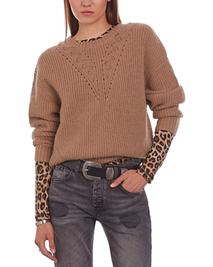 The Kooples Open Knit Sweater In Brown/ Beige