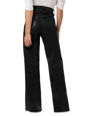 The Mia Petite High Rise Wide Leg Coated Jeans in Black
