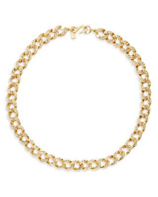 Kenneth Jay Lane - Pav&eacute; Curb Chain Collar Necklace in Gold Tone, 17"