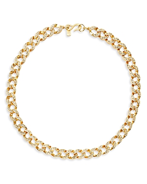 Kenneth Jay Lane Pave Curb Chain Collar Necklace in Gold Tone, 17