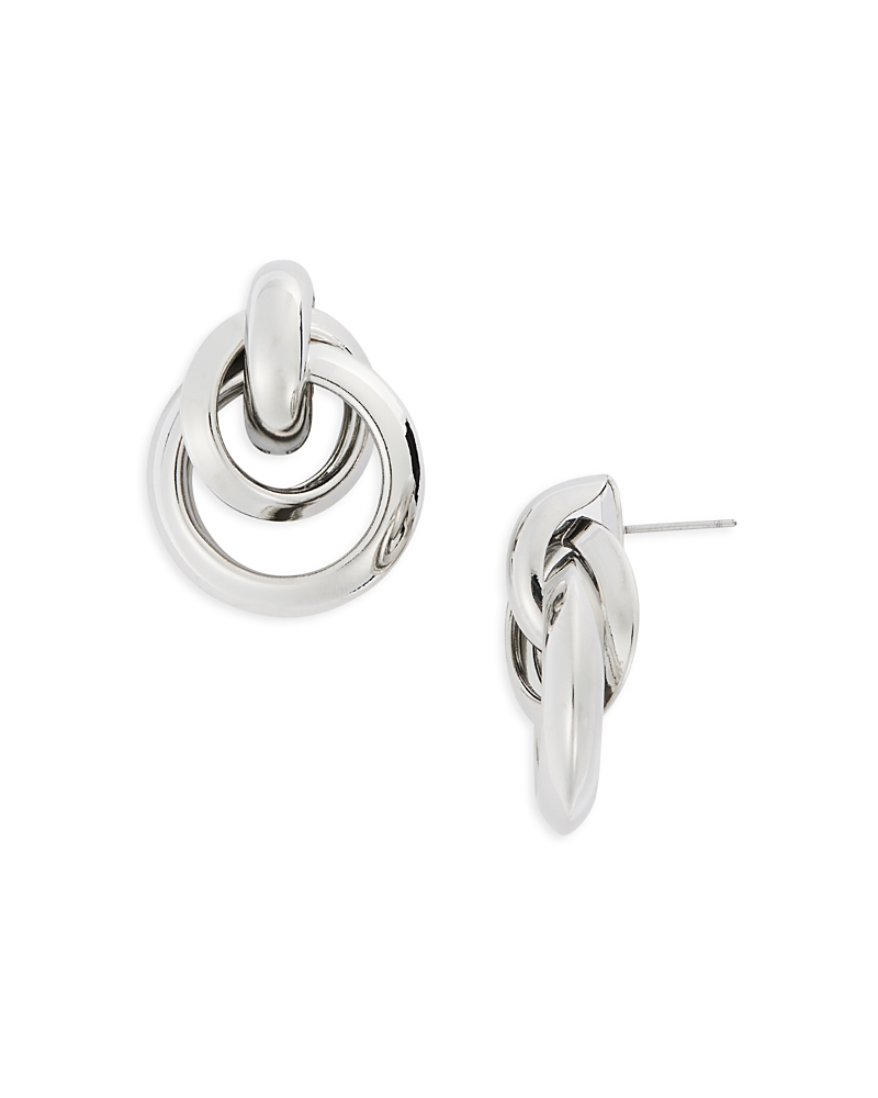 Kenneth Jay Lane Love Knot Doorknocker Drop Earrings In Rhodium Plated In Silver