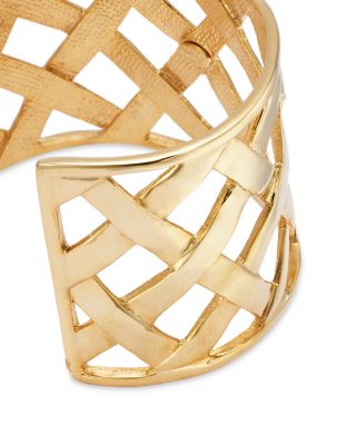 Basket Weave Cuff Bracelet in Gold Tone