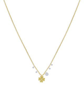 Meira T 14K Yellow & White Gold Diamond Clover Dangle Pendant Necklace, 16-18