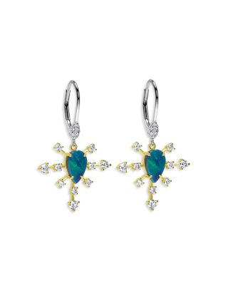 Meira T - 14K Yellow & White Gold Opal & Diamond Starburst Drop Earrings