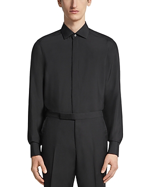 Zegna Silk Evening Regular Fit Dress Shirt In Black
