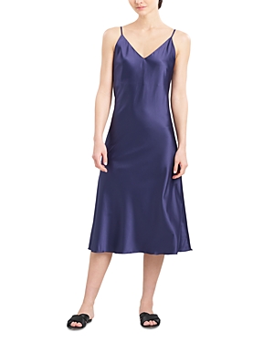 Shop Natori Glamour Stretch Satin Nightgown In Midnight Navy