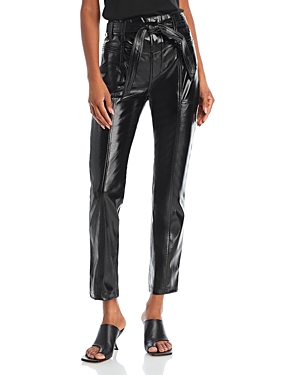 Faux Leather Utility Cargo Ankle Straight Leg Pants