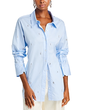 Shop A.l.c Monica Embellished Cotton Shirt In Sky Blue