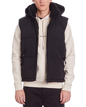 The Kooples Hooded Zip Front Down Vest In Black