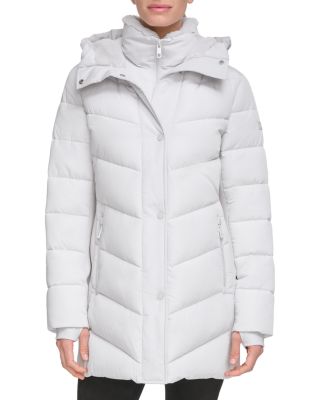 Calvin klein women's puffer long coat with faux fur trimmed hood on sale