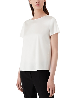 Armani Collezioni Emporio Armani Stretch Silk Short Sleeve Blouse In Off White