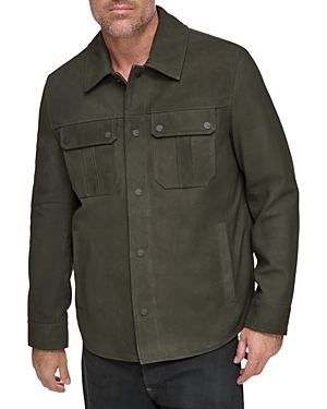 Shop Andrew Marc Laredo Leather Shirt Jacket In Olive