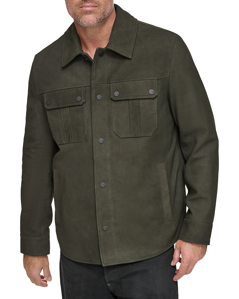 Shop Andrew Marc Laredo Leather Shirt Jacket In Olive