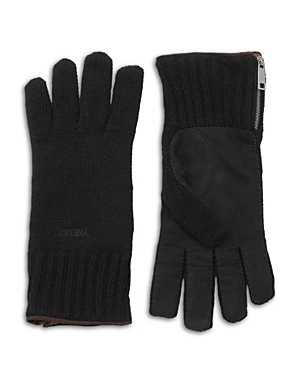 Shop Zegna Knitted Oasi Cashmere Gloves In Black