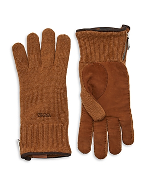 Shop Zegna Knitted Oasi Cashmere Gloves In Medium Brown