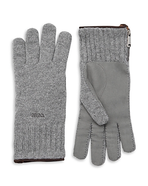Shop Zegna Knitted Oasi Cashmere Gloves In Medium Gray