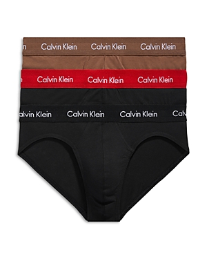 Calvin Klein Cotton Stretch Moisture Wicking Hip Briefs, Pack Of 3 In Black/black W/ Cocoa Brown/rouge Wbs