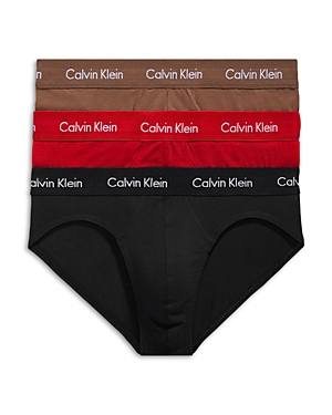 Calvin Klein Cotton Stretch Moisture Wicking Hip Briefs, Pack Of 3 In Black/cocoa Brown/rouge