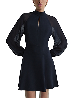 Shop Reiss Perry Sheer Blouson Sleeve Mini Dress In Navy