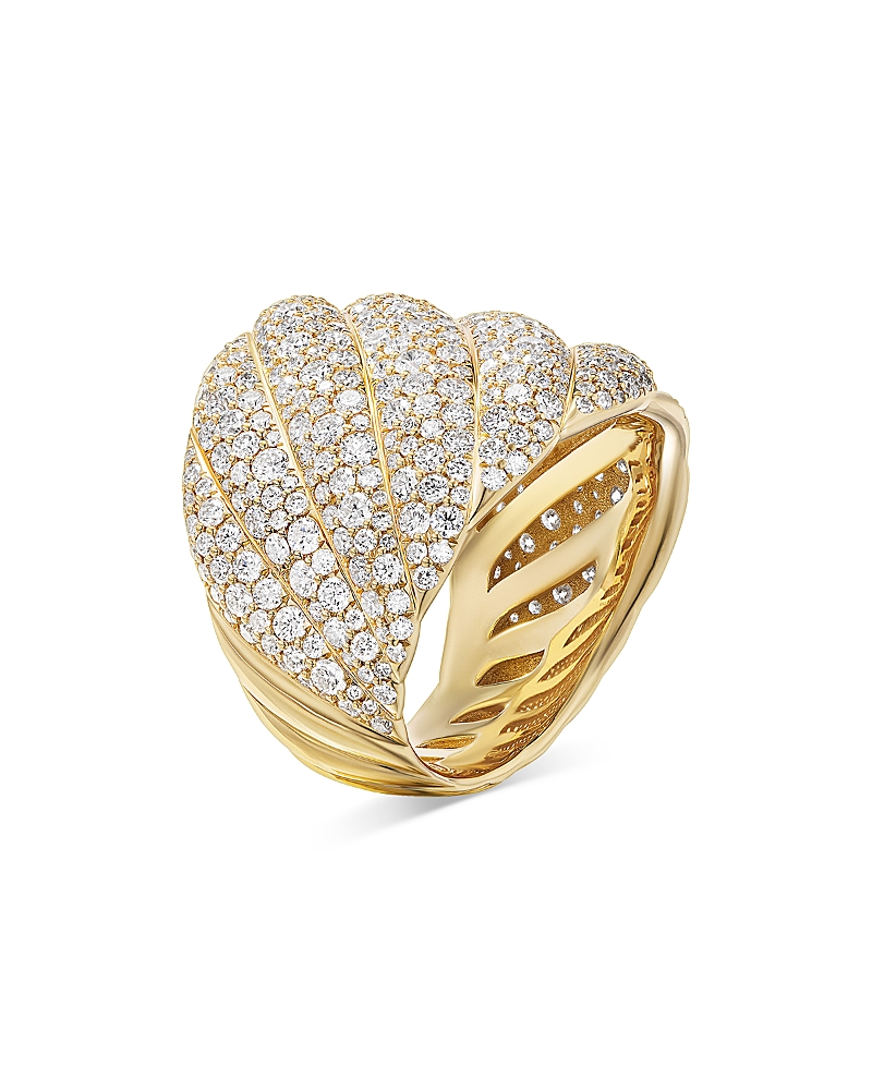 David Yurman Sculpted Cable Ring in 18K Yellow Gold with Pave Diamonds