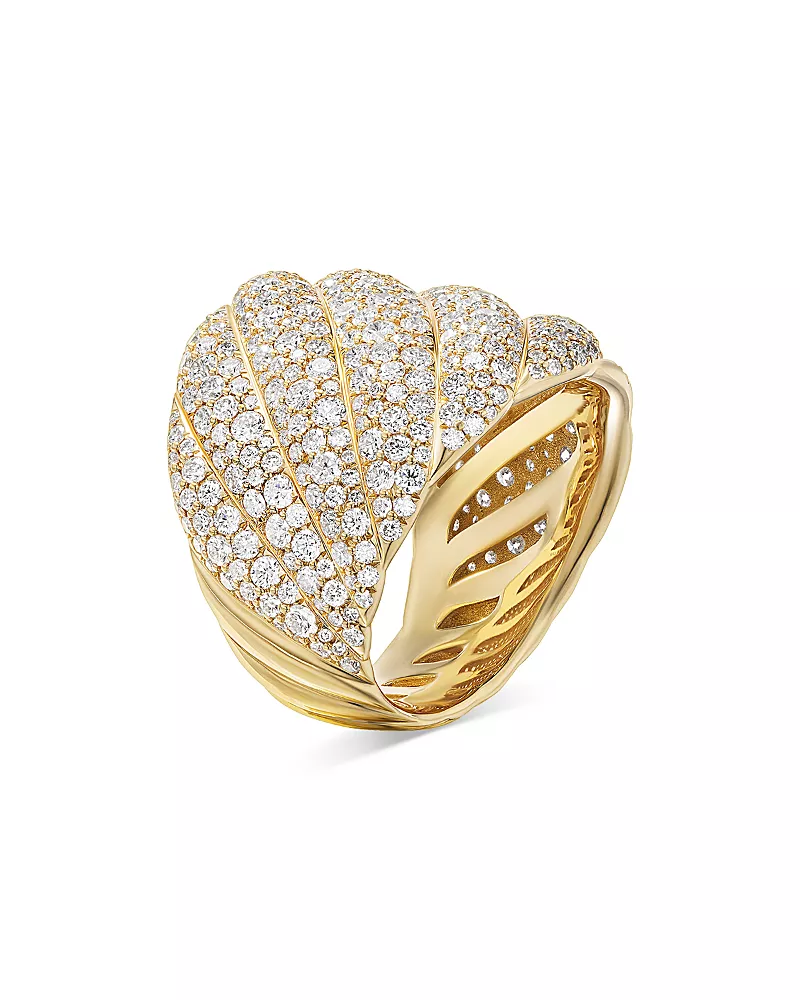 David Yurman Sculpted Cable Ring in 18K Yellow Gold with Pave Diamonds