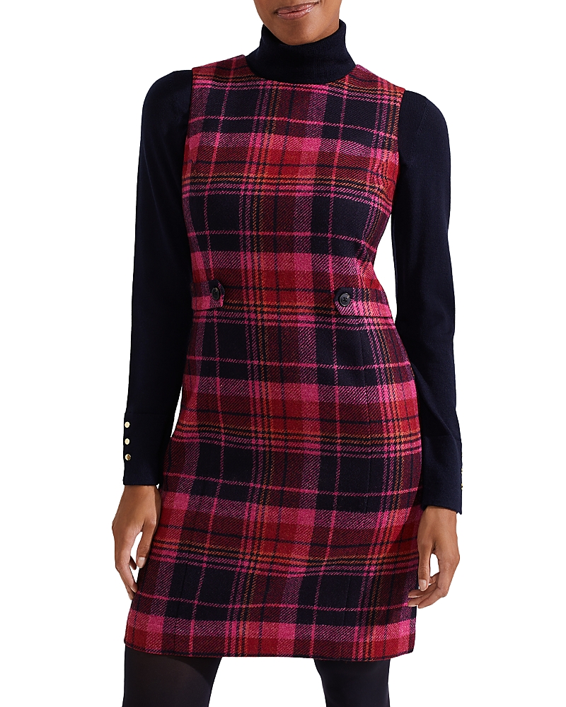 Hobbs London Sariah Plaid Wool Dress In Pink Navy