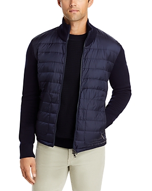 Shop Moncler Stand Collar Quilted Cardigan In Navy