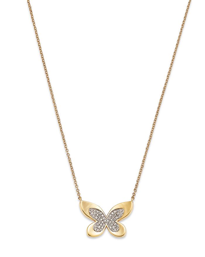 Bloomingdale's Diamond Butterfly Pendant Necklace in 14K Yellow Gold, 1