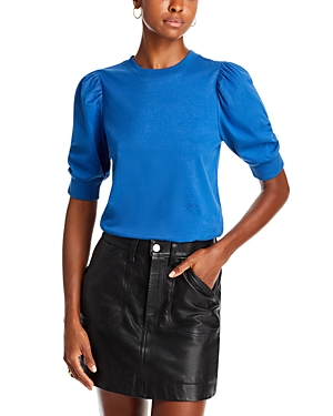 Frame Frankie Ruched Puff Sleeve Tee In Slate Blue