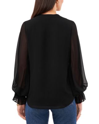 V Neck Sheer Sleeve Top