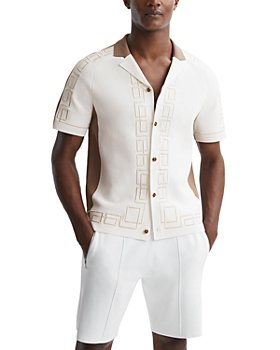 Karl Lagerfeld, Men's Geometric Print Short Sleeve Button Down Shirt, Tan, Size Xs in Brown for Men