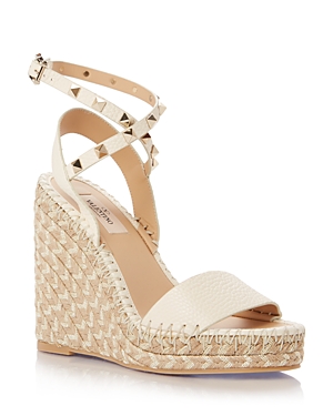 Shop Valentino Women's Ankle Strap Espadrille Wedge Sandals In Light Ivory