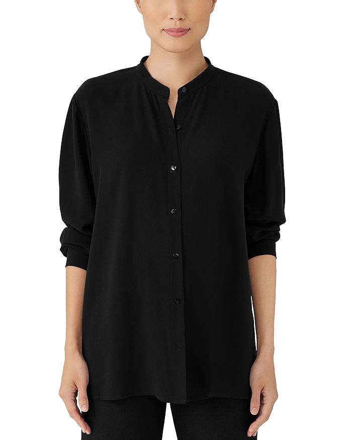 Eileen Fisher Silk Mandarin Collar Boxy Shirt | Bloomingdale's
