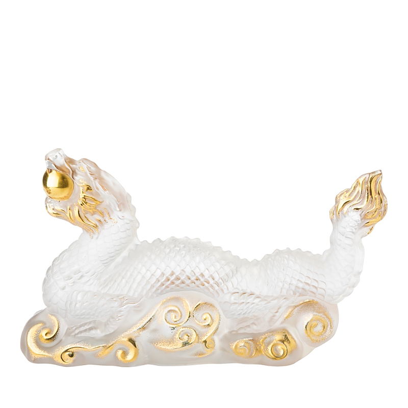 Lalique Dragon Tianlong Sculpture, Clear/gold Stamped In Pink