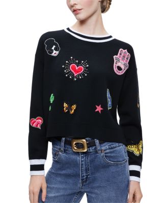 Alice And Olivia Gleeson Icon Patch Pullover In Black Multi