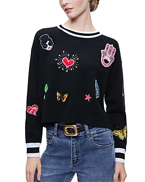 Alice And Olivia Gleeson Icon Patch Pullover In Black Multi