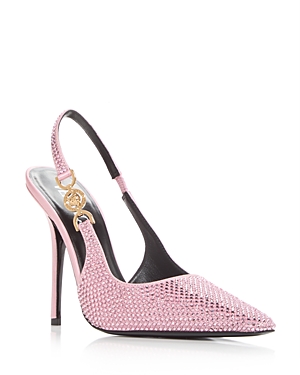 Shop Versace Women's Embellished Pointed Toe Slingback Pumps In Pale Pink