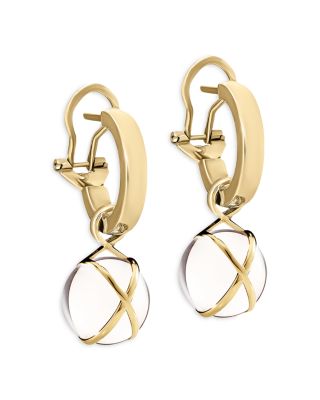 18K Yellow Gold Prisma Black Agate Crossover Dangle Hoop Drop Earrings
