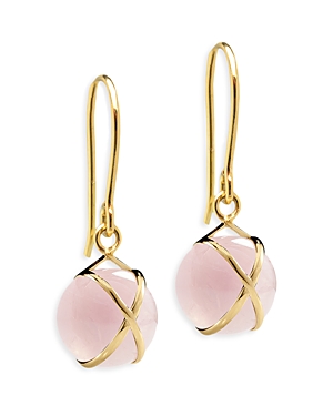 L. Klein Prisma 18k Gold Drop Earrings With Rose Quartz In Pink/gold
